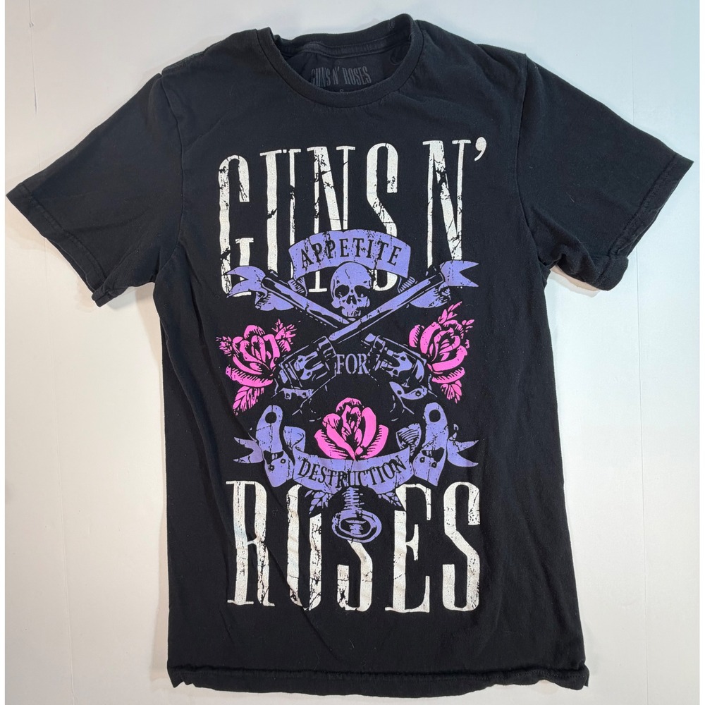 Guns N Roses Appetite For Destruction Graphic T-Shirt Black Pink Purple Small